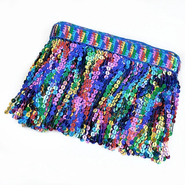frange pailletée multicolore dentelle perlée élastiquée jupe élégante décoration vêtement textile maison DIY