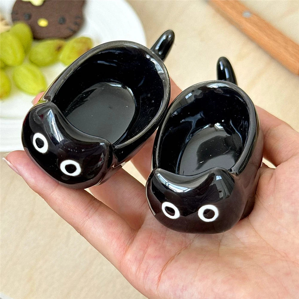 assiette ovale céramique forme chat yeux blancs animalier moderne récipient noir kawaii