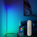 lampe sol rgb moderne multicolore télécommande application mobile pied triangle