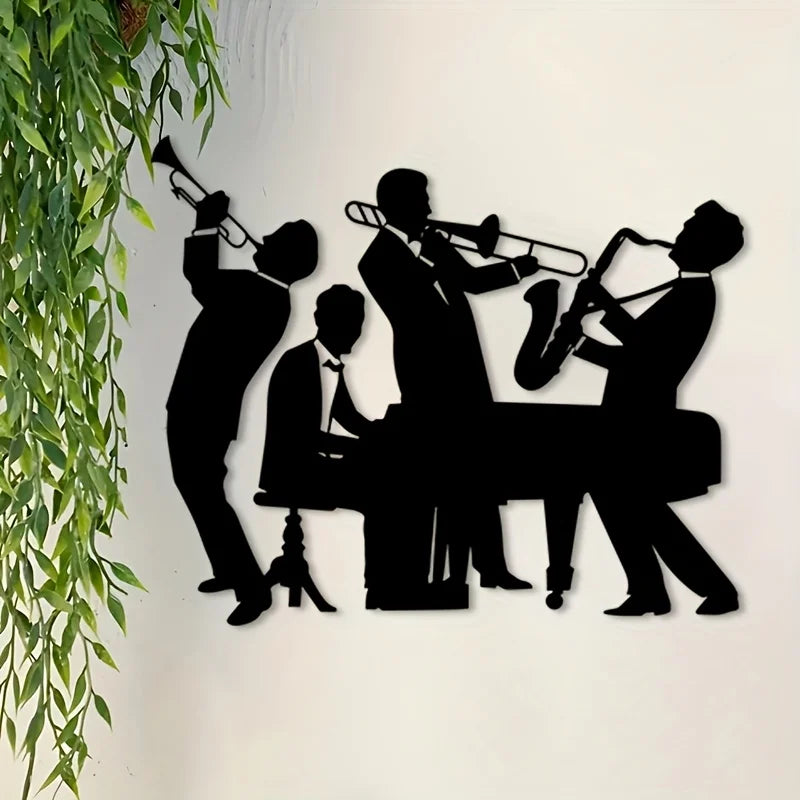 décoration murale silhouette musicien trompette saxophone piano noir groupe jazz vintage 30cm