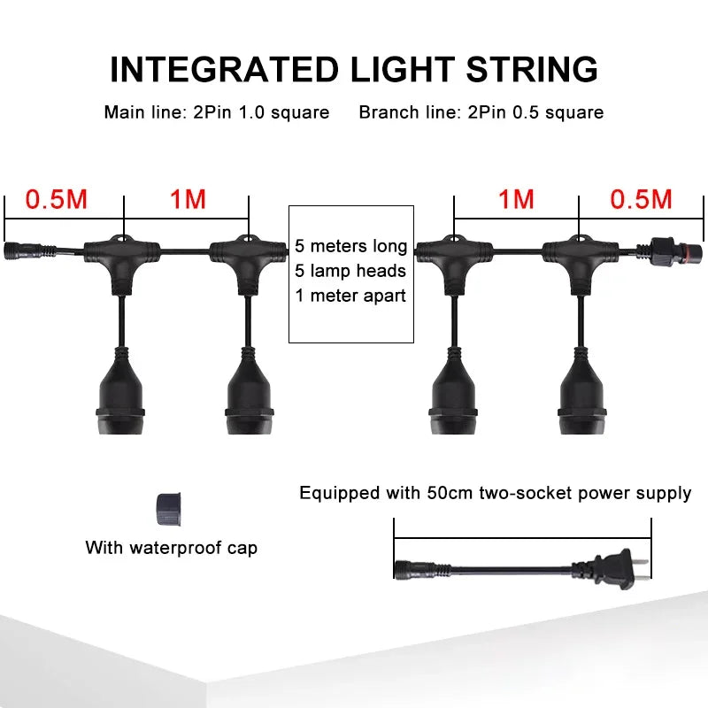 chaîne lumineuse noire led transparente moderne 10 20 lampes clips étanches camping mariage