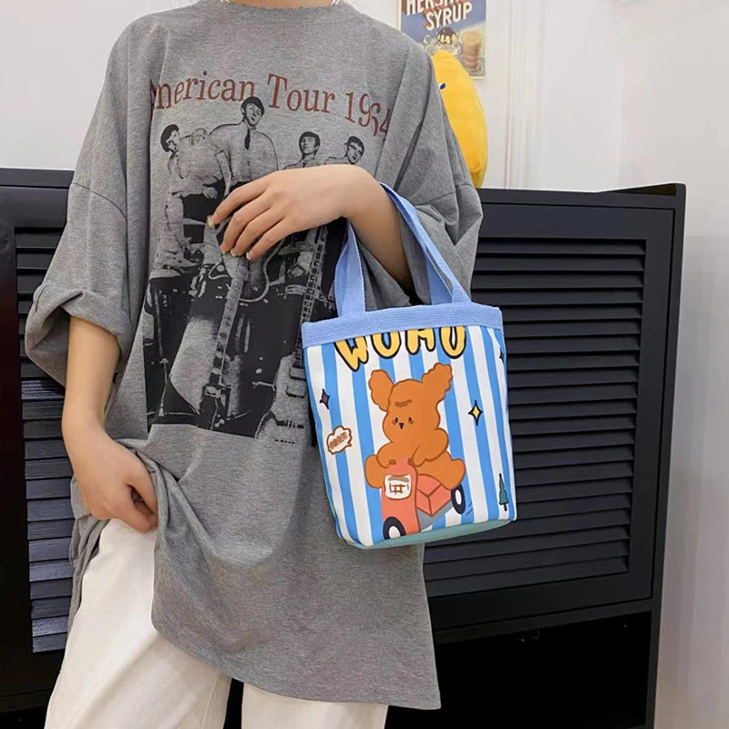 sac main tissu poignées détachables motif dessins animés blanc moderne opacité portable