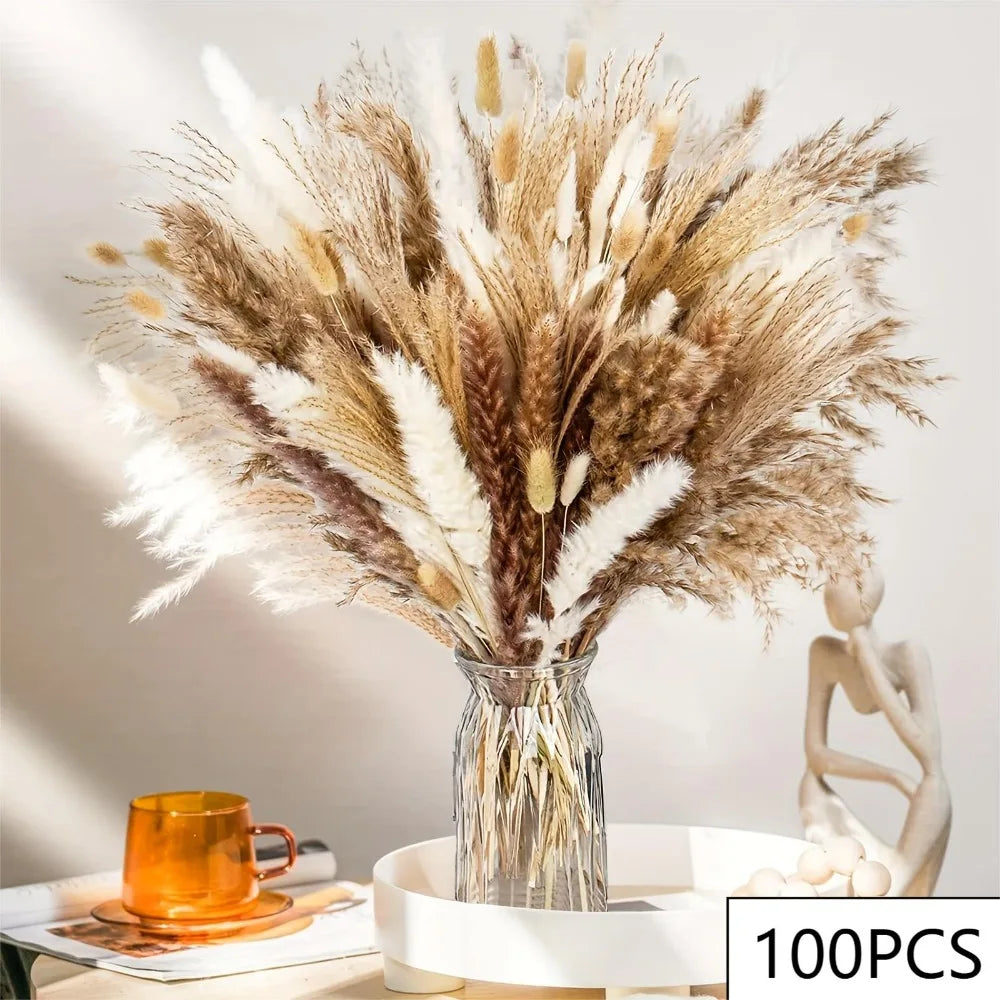 bouquet fleurs séchées boho chic herbe pampas décor table maison anniversaire mariage rustic