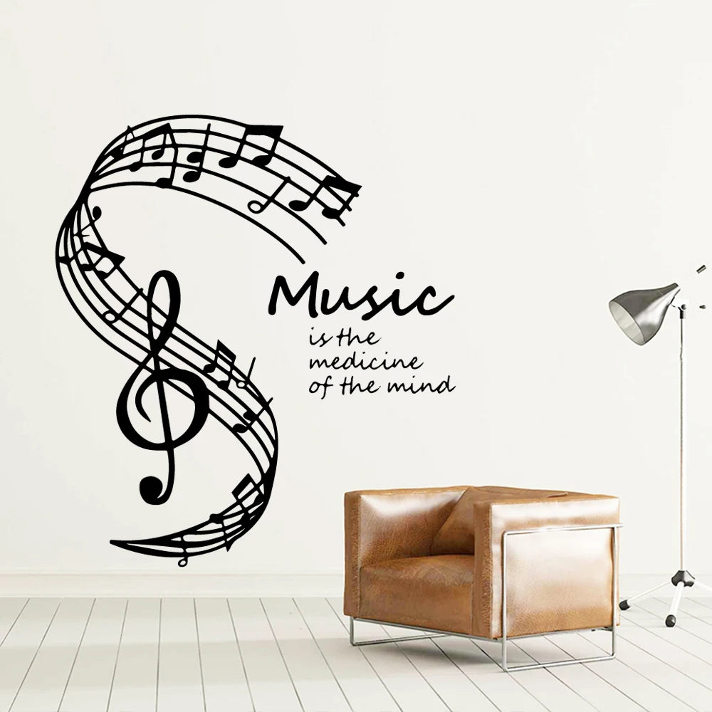 sticker mural notes musicales texte médicament esprit noir moderne décoration chambre salon