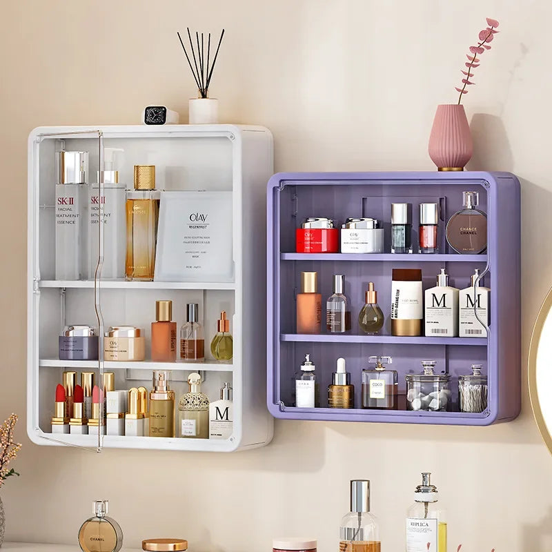 armoire murale compartiments violet blanc moderne rangement médicaments cosmétiques étanche anti poussière fixée adhésif