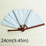 éventail classique pliant bleu clair fleurs blanches tissu lin cuir multifonctionnel intérieur portable
