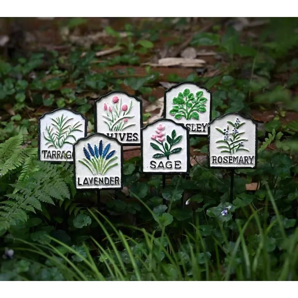 plaque jardin vintage illustration plantes blanc vert noir décorative métallique tringle fixée
