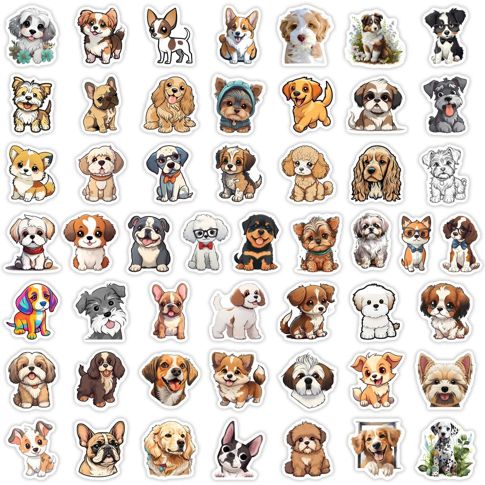 stickers animaux compagnie chien dessin animé expression variée adhésif usage unique multiple couleurs transparents