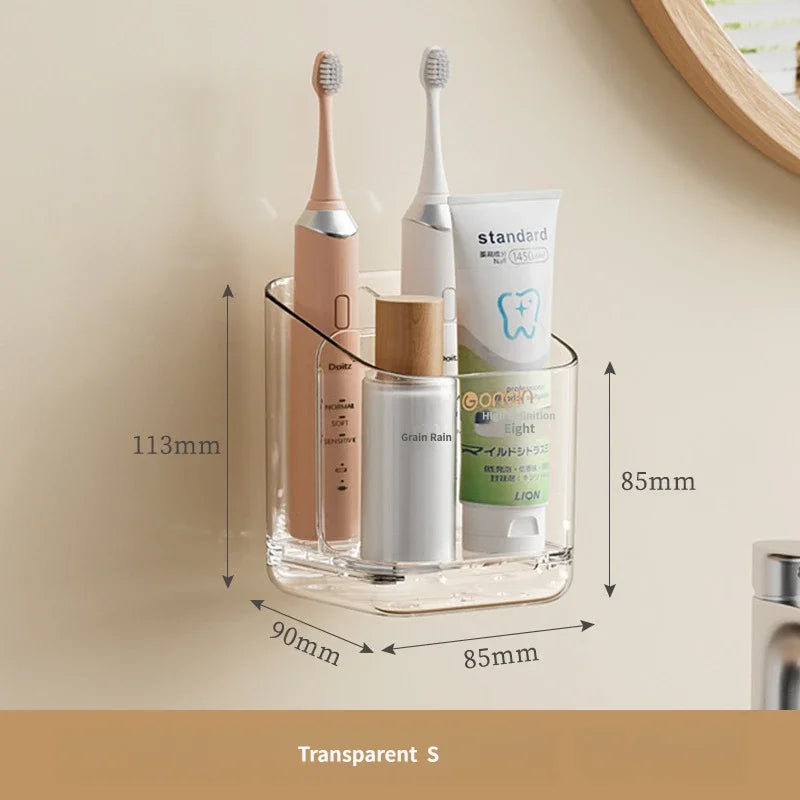 organisateur mural transparent rangement moderne toilettage brosses électriques tubes crèmes lotions hydralotion bébé cheveux