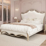 lit double cadre bois blanc détails dorés classique luxe chambre moderne meuble maison