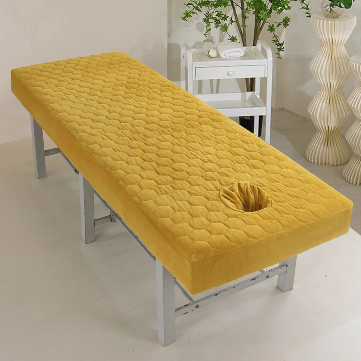 couvre lit massage lit adulte polyester motif hexagonal gris moderne