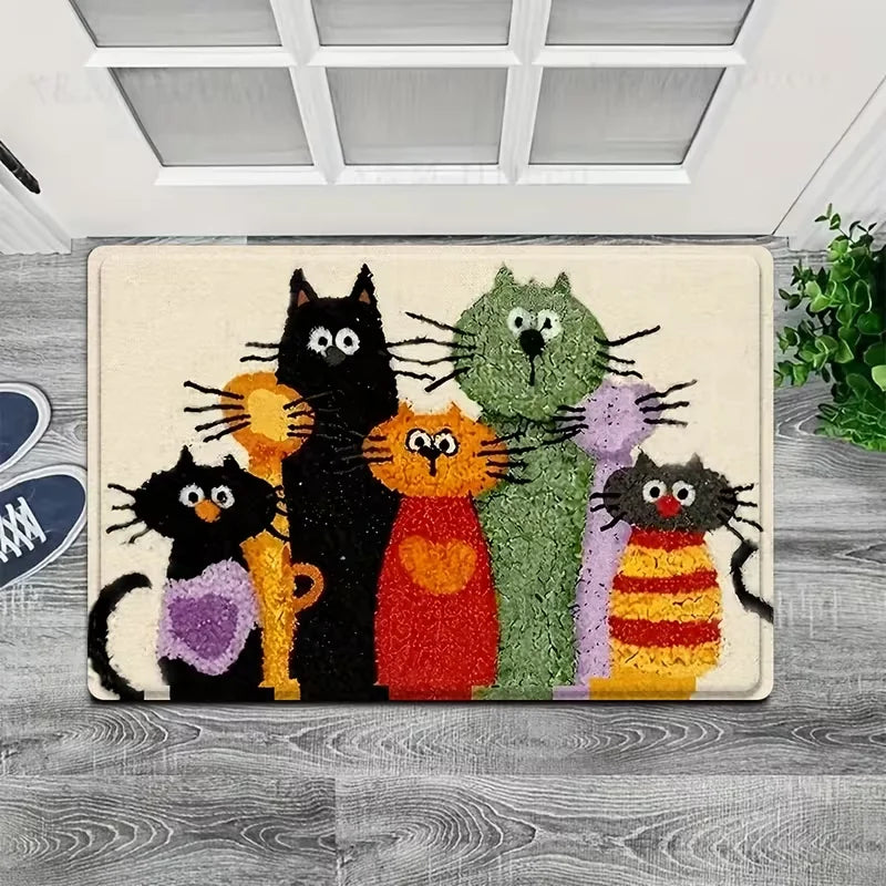 tapis moderne antidérapant multicolore chatons parapluie motifs pattes chien os 50x80cm salon chambre