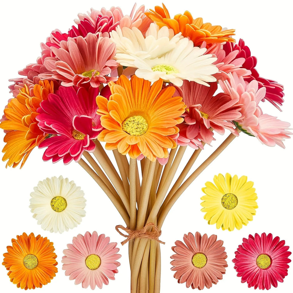 fleurs artificielles gerberas orange rose blanc moderne décoration intérieure vase ruban