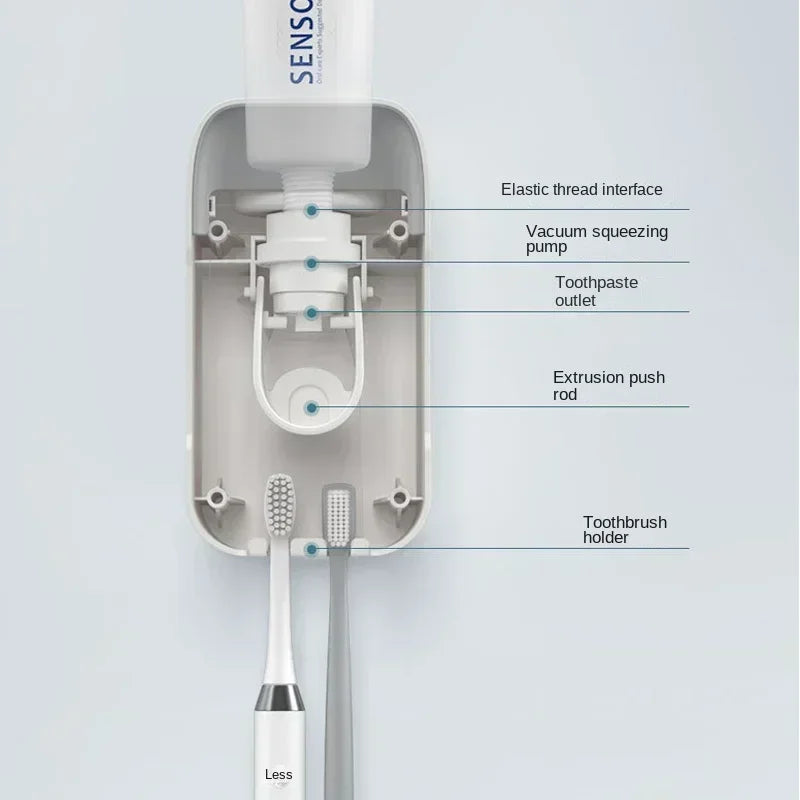 distributeur dentifrice automatique blanc noir moderne pratique adhésif salle bain hygiène oral plastique rechargeable