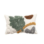 housse coussin décoratif feuilles brodées polyester coton blanc vert marron gris 30x50cm 45x45cm salon