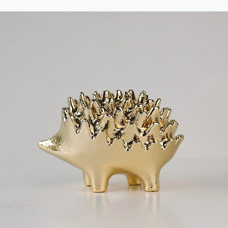 hérisson doré statuette ornement moderne décoration maison épines texturées métal brillant