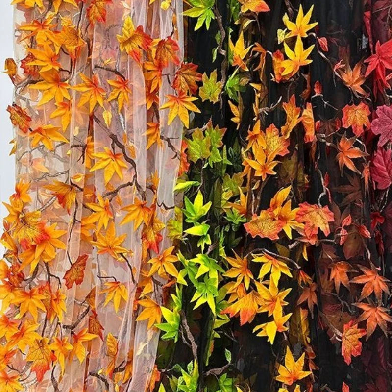 rideau feuilles automne polyester translucide orange jaune vert rouge noir bricolage naturel simple