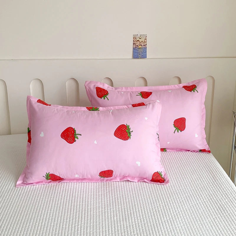 ensemble deux taies d'oreiller bleu fleurs blanches romantique lit double coton polyester