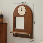 horloge murale bois horizontale compartiment rangement porte verre classique suspension porte clés