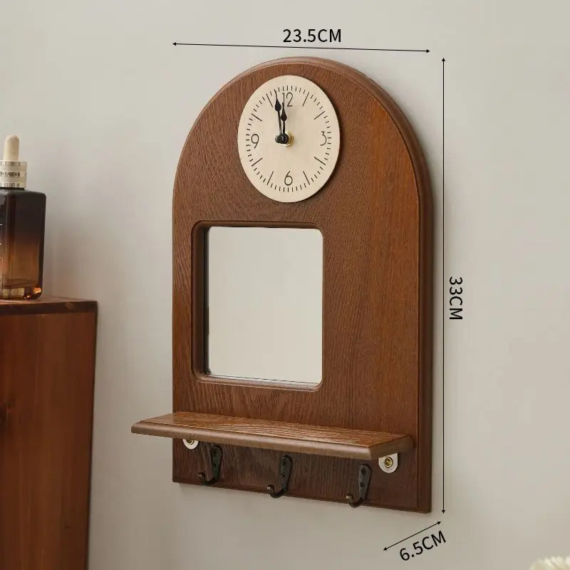 horloge murale bois horizontale compartiment rangement porte verre classique suspension porte clés