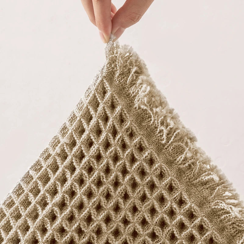 tapis bain absorbant anti dérapant coton moderne beige clair maille fine franges bord salle