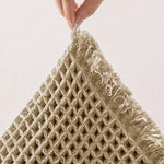 tapis bain absorbant anti dérapant coton moderne beige clair maille fine franges bord salle