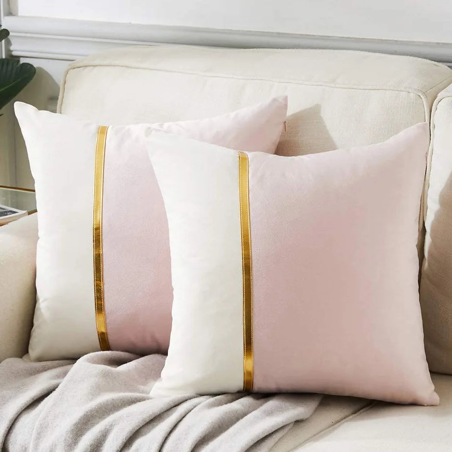 coussins carrés bleu marine rose pâle doré nordique velours 45x45cm contemporain decoration voiture