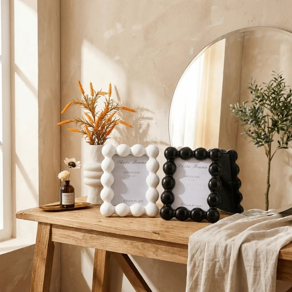 Cadre photo résine décoratif moderne blanc noir argenté table adultes unisexe