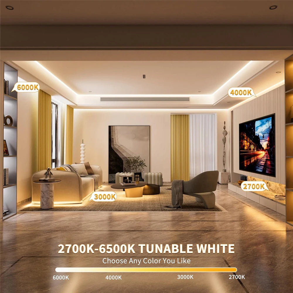 ruban led blanc flexible 2700k 6500k décoration intérieure moderne télécommande adhésif 5m 10m 20m