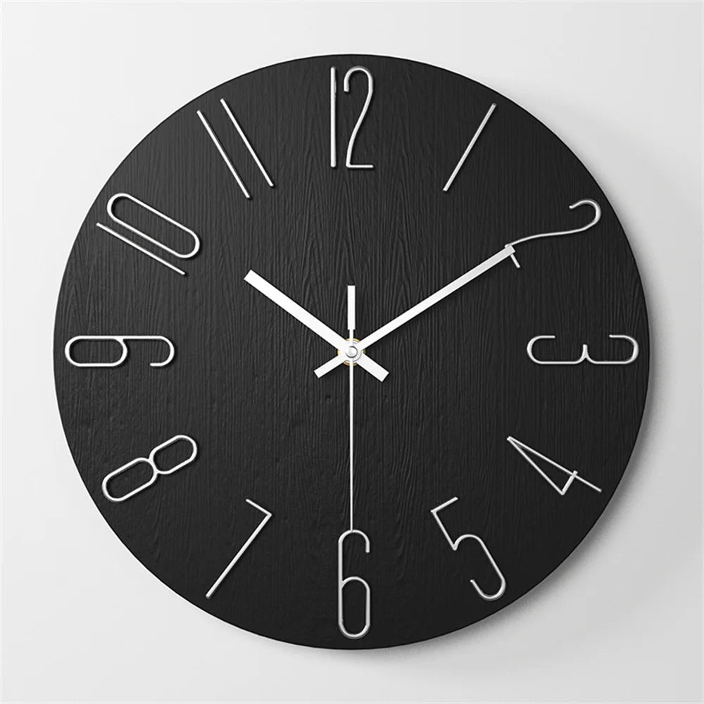 horloge murale moderne quartz aiguille boisée noir blanc minimaliste chambre salon