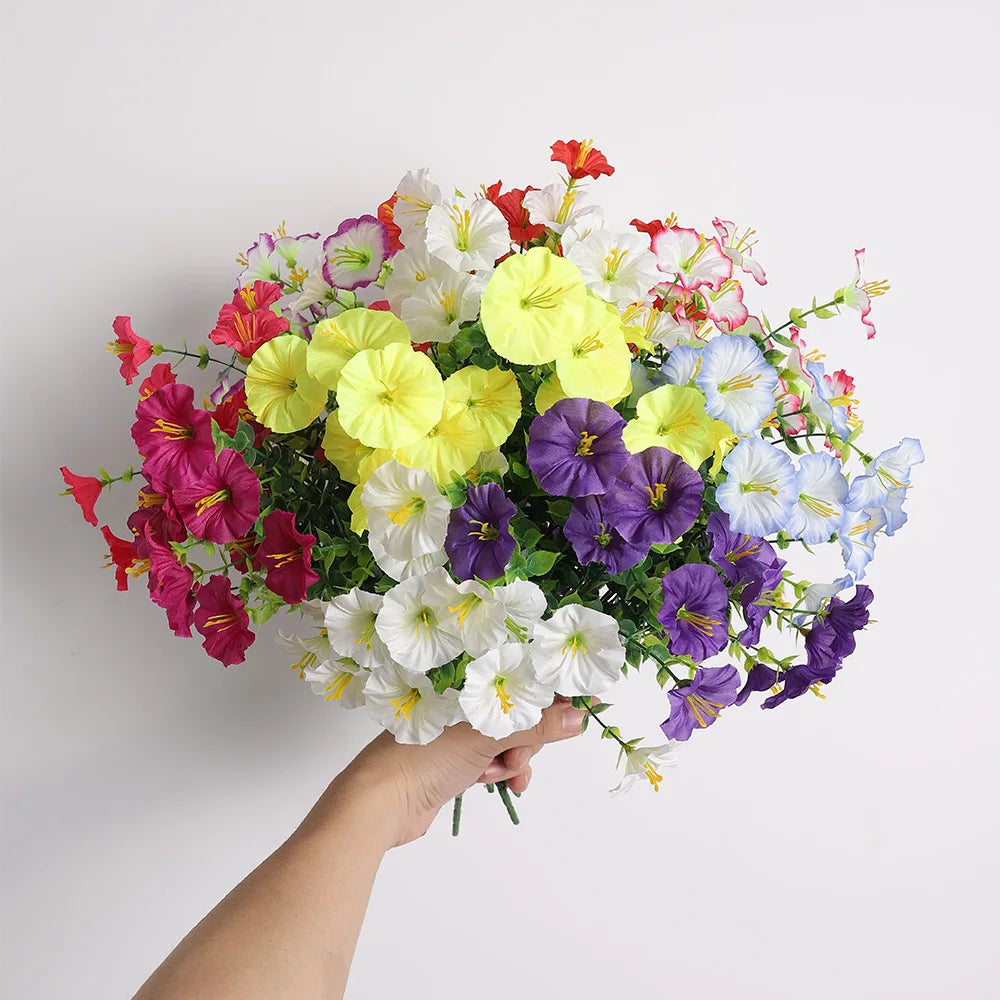 bouquet fleurs artificielles violettes blanches jaunes rouges petunia modernes decoration maison mariage anniversaire 35cm