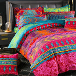 housse couette bohème ethnique motifs floraux géométriques rouge vif rose violet orange jaune 3pc