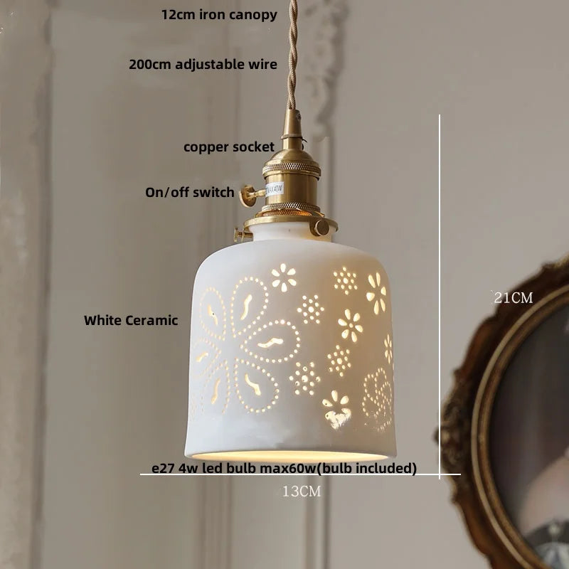 lampe suspendue led blanc doré noyer perforations vintage rustique ampoule e27
