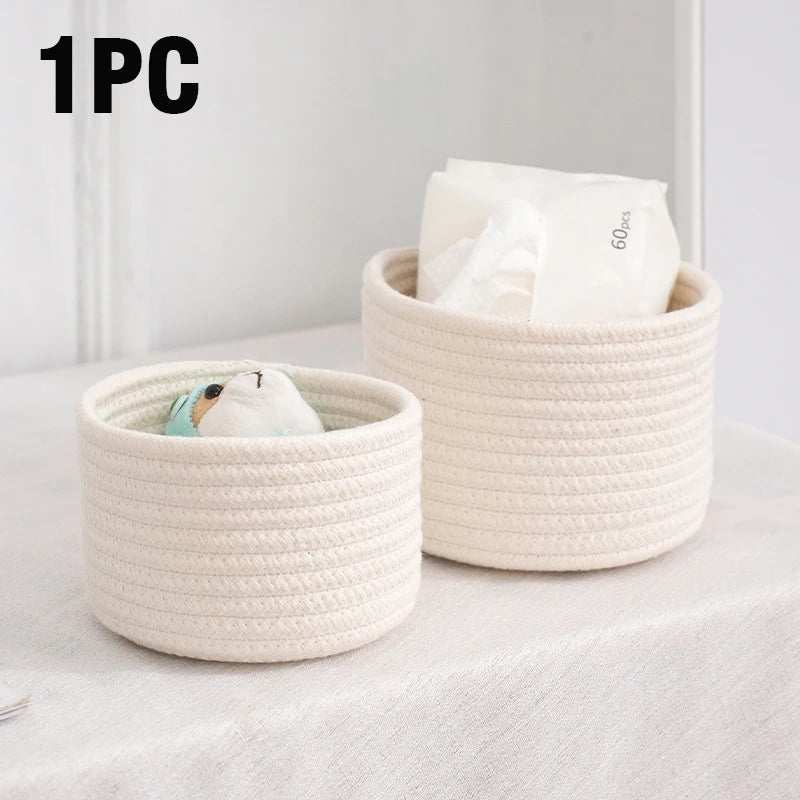 corbeilles rangement tissées coton blanc rose bleu clair pliables respectueuses l'environnement multifonctionnelles moderne rustique