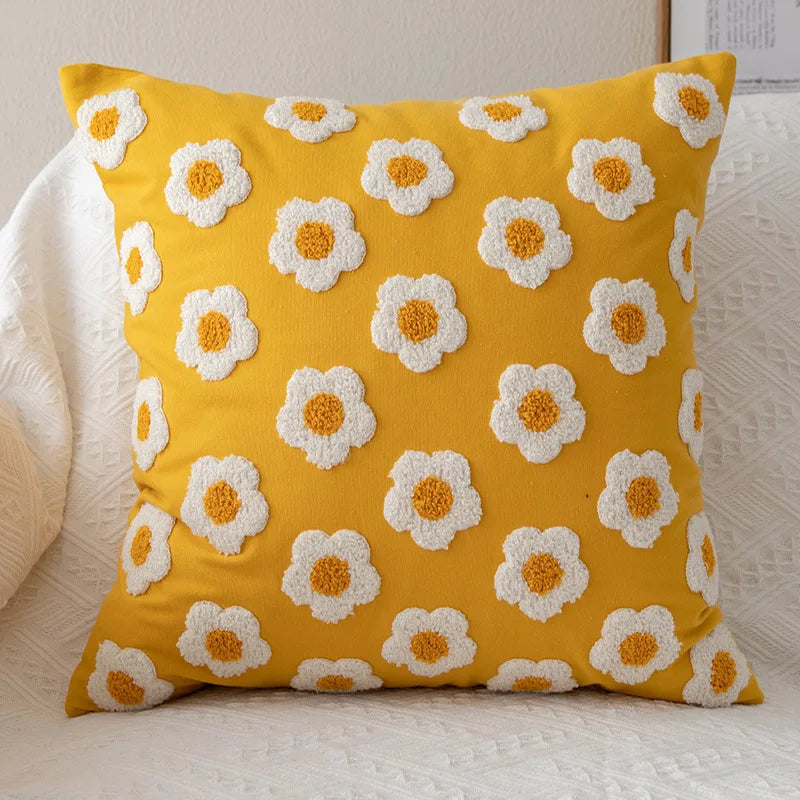 coussins brodés fleurs blancs jaunes modernes 30x50cm opaques décoration maison
