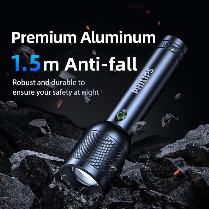 lampe torche led noire résistante lumiere intense réglable autodéfense moderne texturée 20w 3200lumens