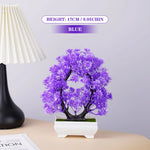 plante artificielle bonsaï pot violet vert rose feuilles fines mousse verte décoration intérieure extérieure