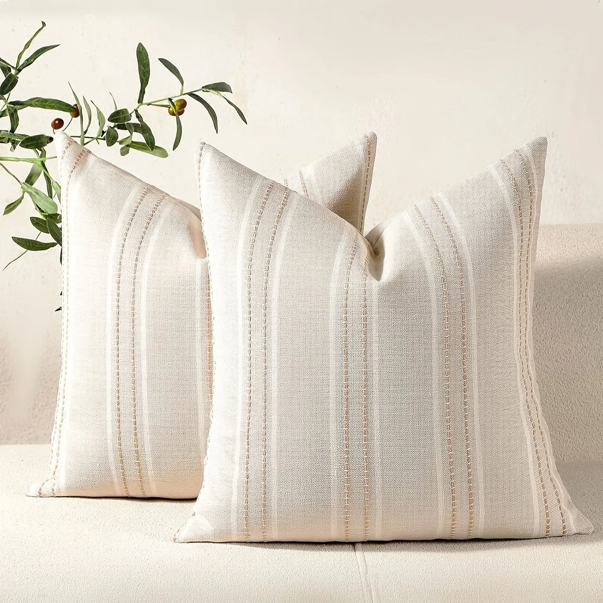 coussins décoratifs bohémiens rayures verticales crème noir tissu minimaliste fermeture éclair salon chambre