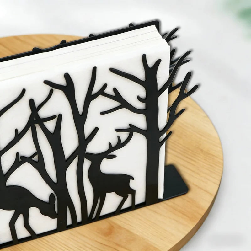 support livre cerfs arbres métal noir blanc moderne décoratif nature rustique