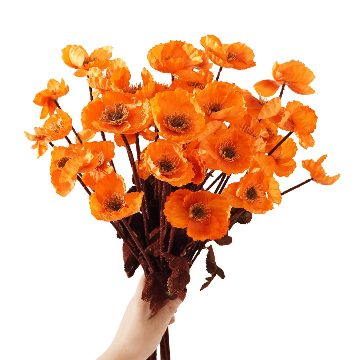bouquet fleurs artificielles rouges oranges jaunes modernes décoration maison événements occasions spéciales soie opaque
