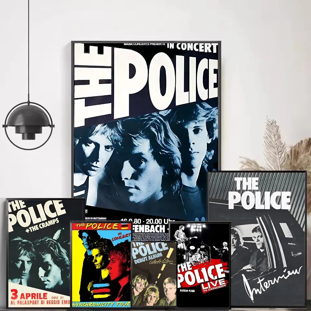 affiche vintage rock groupe police noir blanc bleu jaune salon chambre kawaii déco