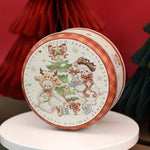 boîte ronde métal blanc rose vert bleu dessin animé wishes fruits gâteaux animaux festive