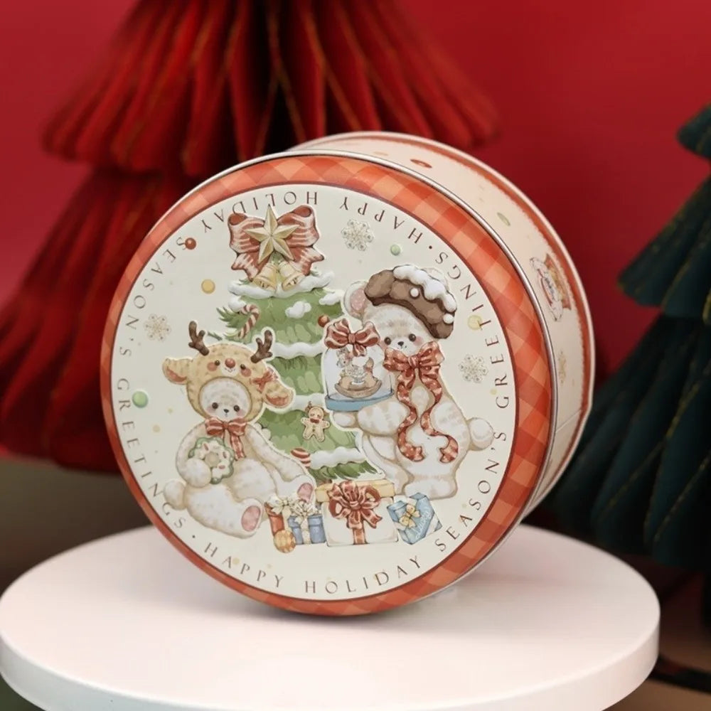 boîte ronde métal blanc rose vert bleu dessin animé wishes fruits gâteaux animaux festive