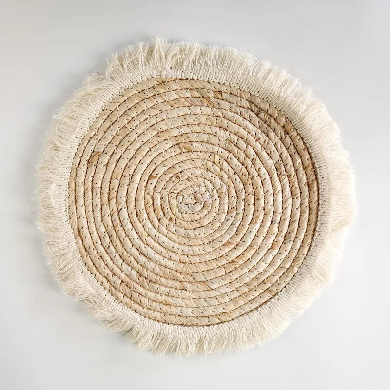 Tapis de table rond en osier pour déco ferme