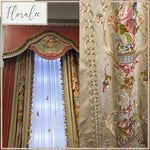rideaux floral brodés velours beige rose classiques rubans dorés translucides 200x250cm