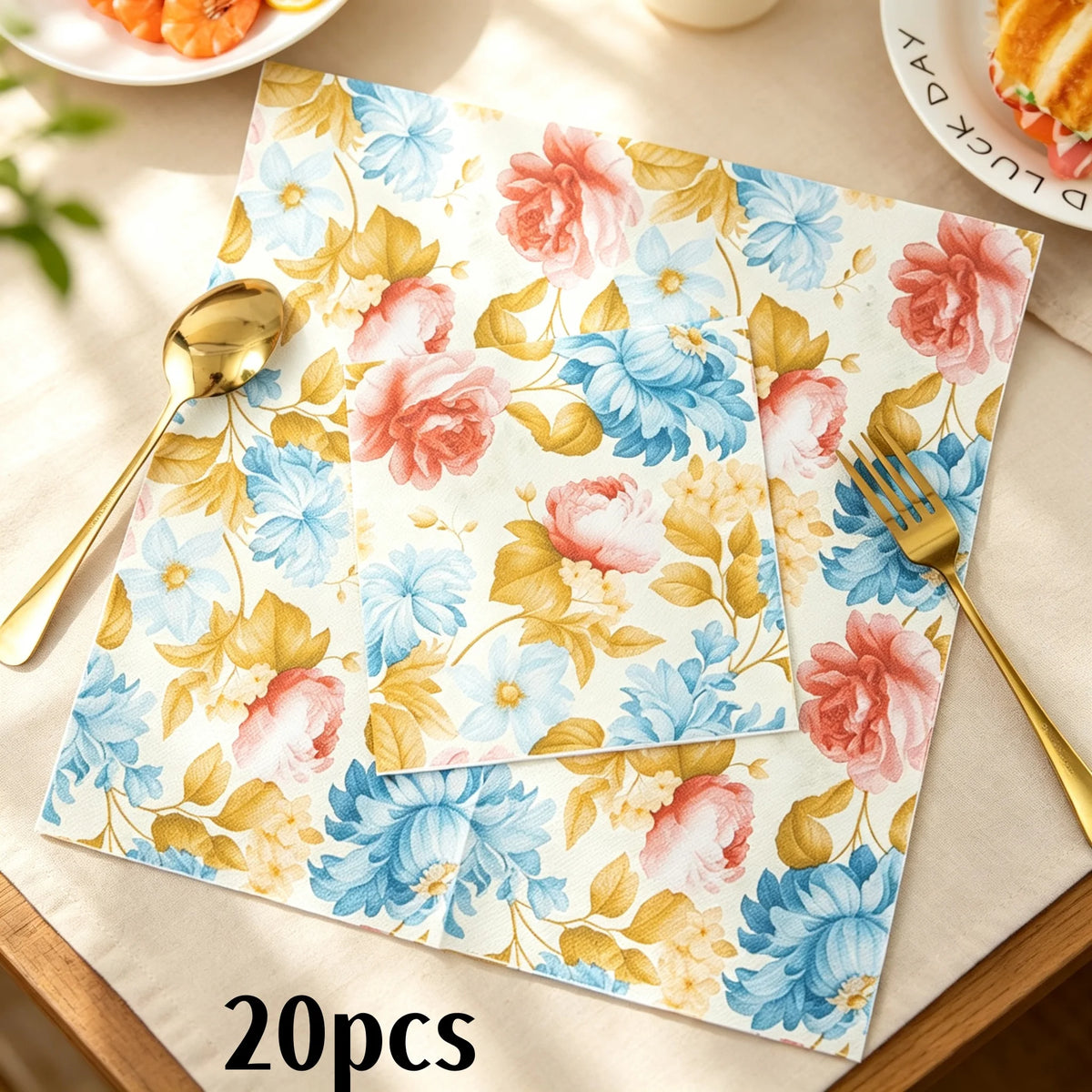 serviettes papier multicolores fleurs papillons illustration mariage anniversaire décoration table thé