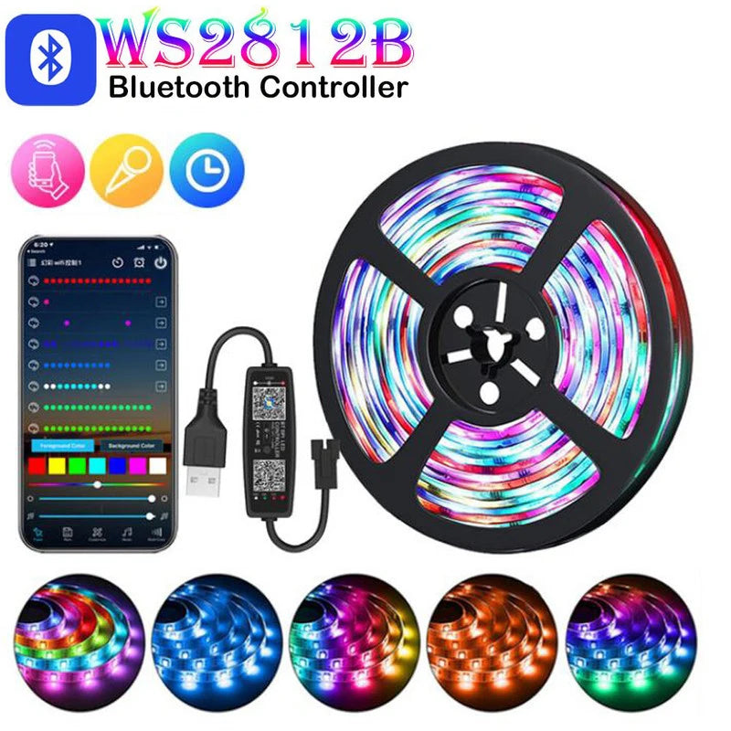 ruban led multicolore rgbic 5v ws2812b 10m 30m app controle brillant moderne adhésif