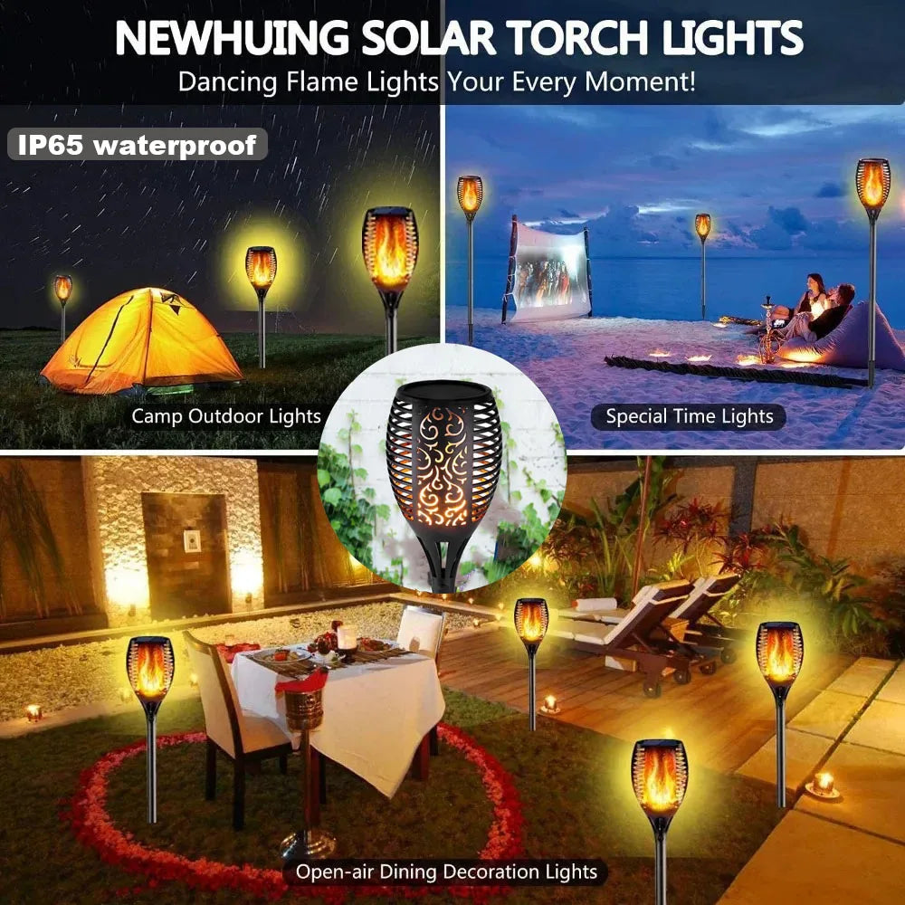 torche solaire imperméable led flamme animée moderne extérieur jardin décoration motifs floraux ip65 abs