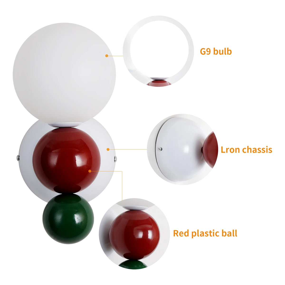 lampe murale moderne sphères rouge blanc vert adhésif métal plastique led chambre salon cuisine