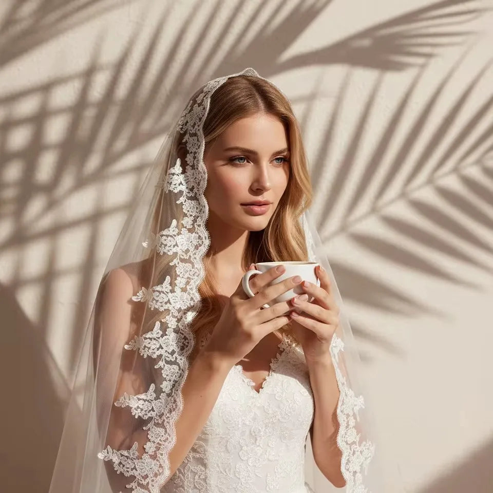 voile mariée blanc broderie florale classique bordure dentelle tulle translucide femme événementière erotique
